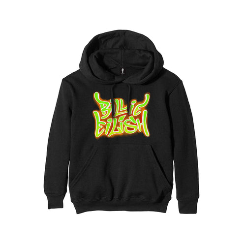 Rockoff Billie Eilish Unisex Pullover Hoodie: Airbrush Flames Blohsh - Back Print, Black