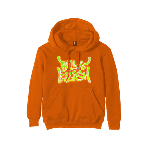 Rockoff Billie Eilish Unisex Pullover Hoodie: Airbrush Flames Blohsh - Back Print, Orange