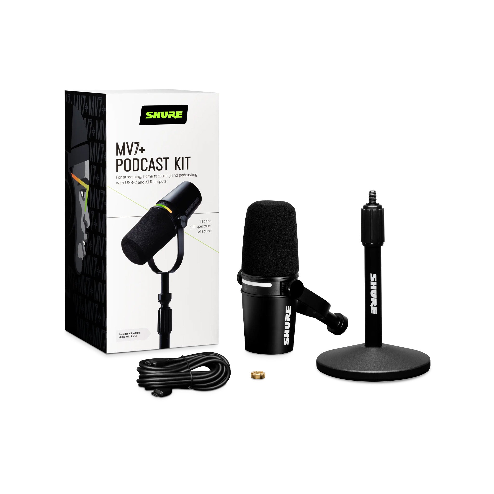 Shure MV7+ USB/XLR Podcast Microphone Bundle w/Stand, Black – Swee