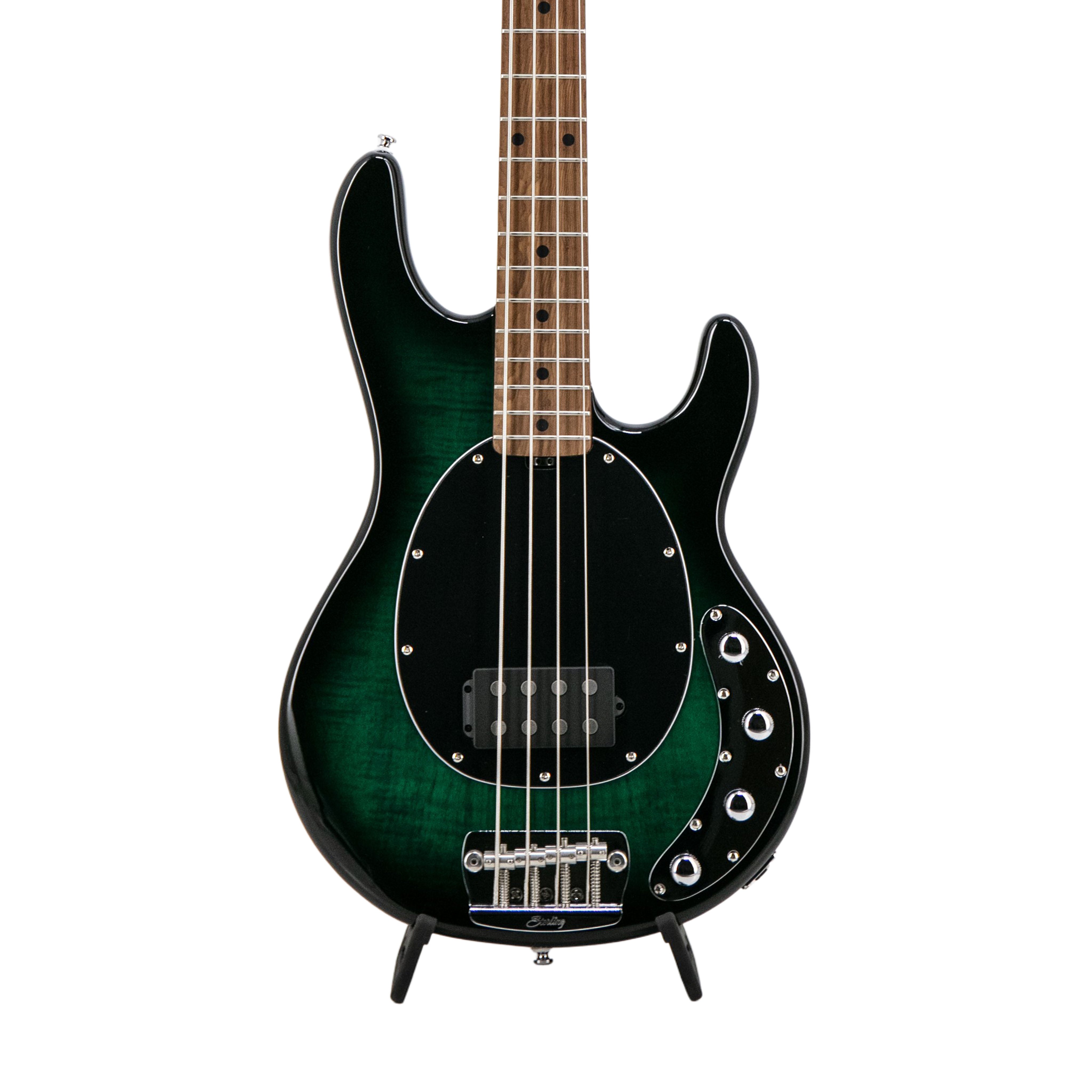 Sterling by Music Man RAY34 Flame Maple Top Bass Guitar, Teal