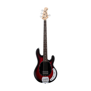 Sterling S.U.B Series RAY4 4-String Electric Bass Guitar, Jatoba FB, Red Ruby Burst Satin (ST-RAY4-RRBS-J1)