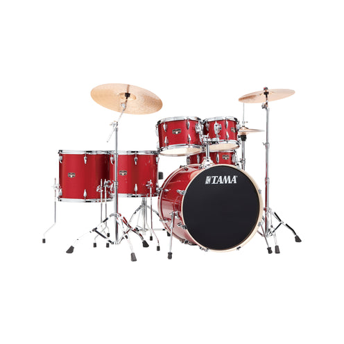 TAMA IP62H6W-BRM Imperialstar Drum 6-Piece Drum Kit w/Hardware+Throne, Burnt Red Mist w/ Sabian SBR Cymbals Bundle