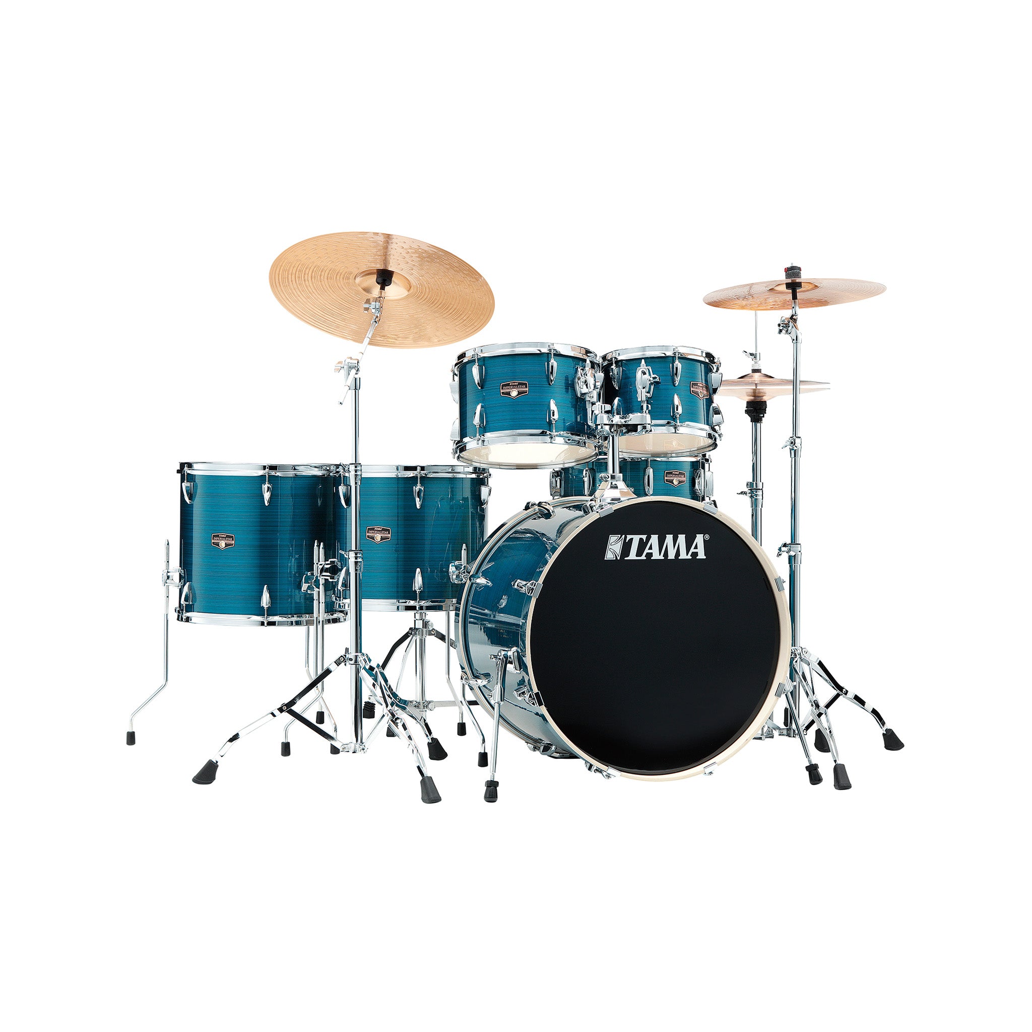 TAMA IP62H6W-HLB Imperialstar Drum 6-Piece Drum Kit w/Hardware+Throne, Hairline Blue