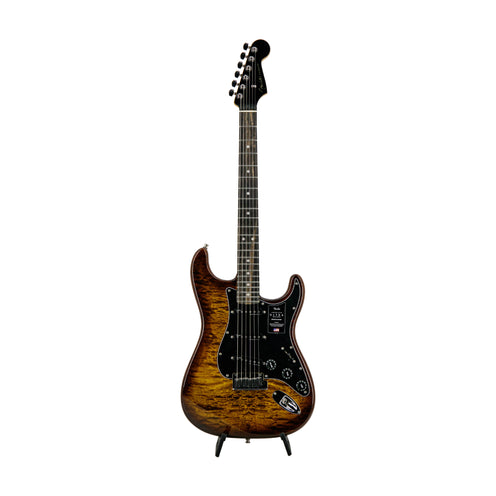 Fender Limited Edition American Ultra Stratocaster Electric Guitar, Ebony FB, Tiger, US2306XXXX