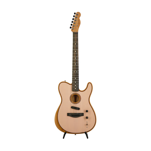 Fender FSR American Acoustasonic Telecaster Guitar w/Bag, Ebony FB, Shell Pink, US232X