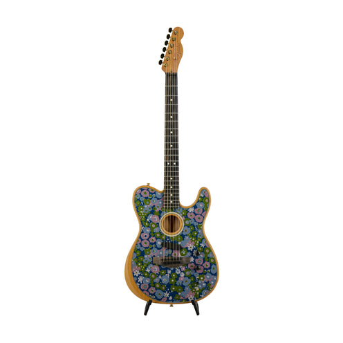 Fender FSR American Acoustasonic Telecaster Acoustic Guitar w/bag, Ebony FB, Blue Flower, US228XXXX