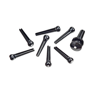 D'Addario PWPS10 Molded Bridge Pins with End Pin, Set of 7, Ebony with Ivory Dot