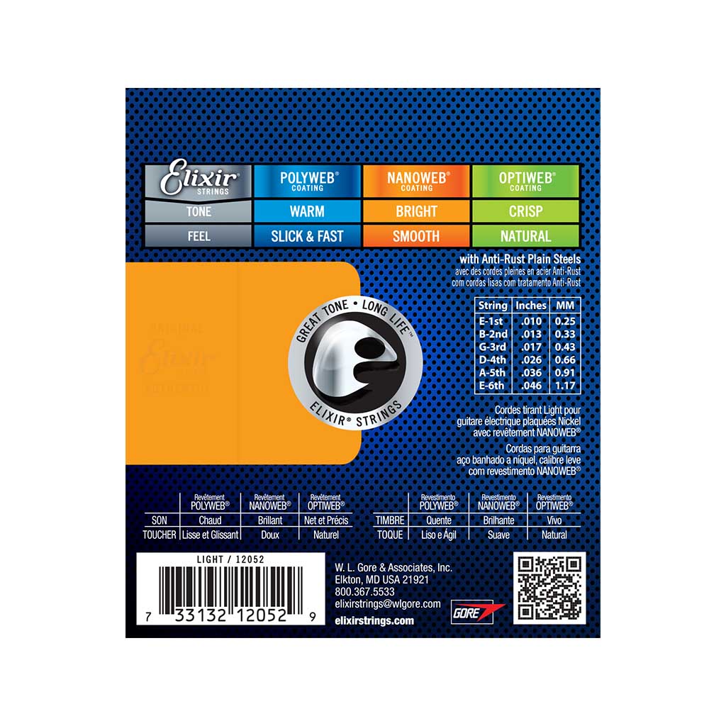 Elixir 12052 Nanoweb Electric Guitar Strings, Light, 10-46 – Swee