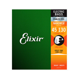 Elixir 14777 Nanoweb Med w/ Light B Long Scale Stainless Steel 5-String Electric Bass Strings 45-130