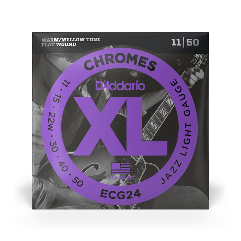 D'Addario ECG24 Chromes Flat Wound Electric Guitar Strings, Jazz Light, 11-50