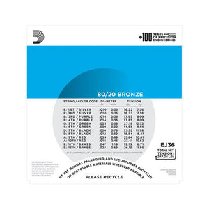 D'Addario EJ36 80/20 12-Strings Bronze Acoustic Guitar Strings, Light, 10-47
