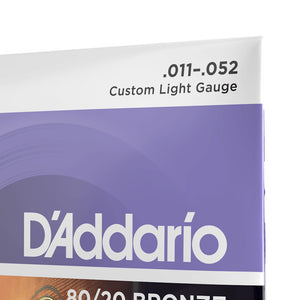 D'Addario EJ13 80/20 Bronze Acoustic Guitar Strings, Custom Light, 11-52