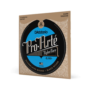 D'Addario EJ50 Pro-Arte Black Nylon Classical Guitar Strings, Hard Tension