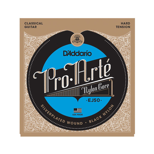 D'Addario EJ50 Pro-Arte Black Nylon Classical Guitar Strings, Hard Tension