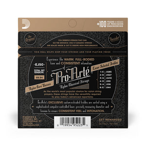 D'Addario EJ50 Pro-Arte Black Nylon Classical Guitar Strings, Hard Tension