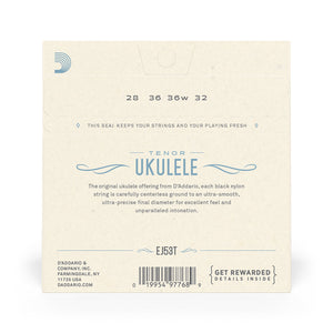D'Addario EJ53T Tenor Ukulele Hawaii Strings, Black Nylon