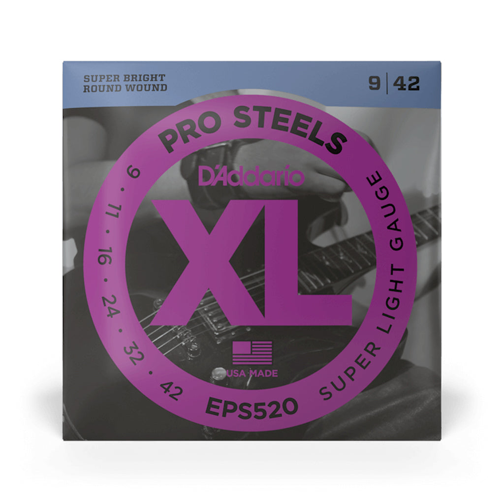 D'Addario EPS520 ProSteels Electric Guitar Strings, Super Light, 9-42