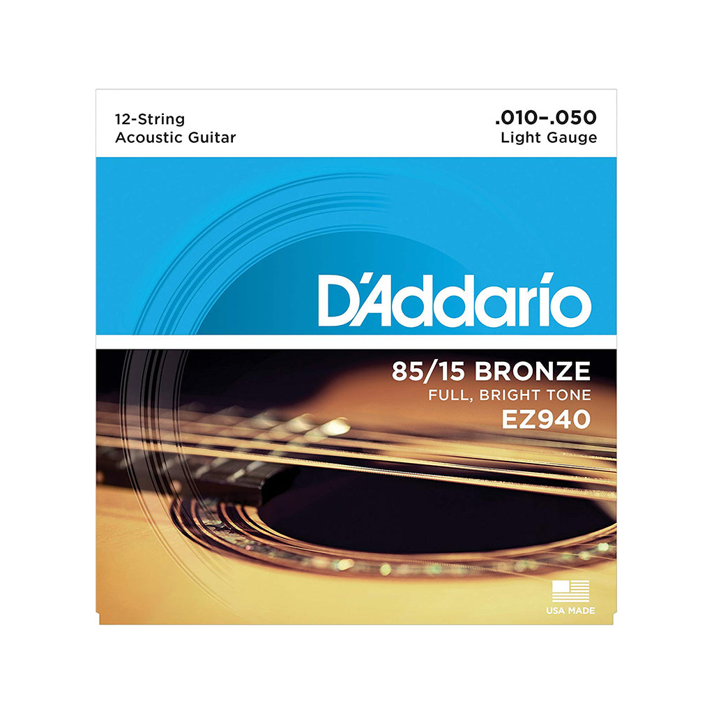 D'Addario EZ940 85/15 Bronze 12-String Acoustic Guitar Strings, Light, 10-50