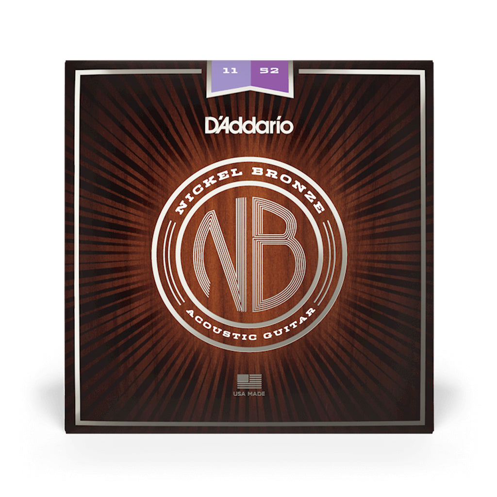 D'Addario NB1152 Nickel Bronze Acoustic Guitar Strings, Custom Light, 11-52