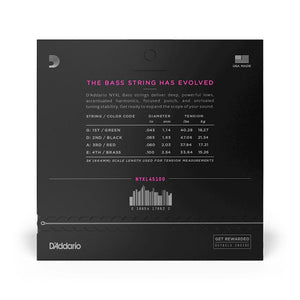 D'Addario NYXL45100 NYXL Bass Strings, Long Scale, Regular, 45-100