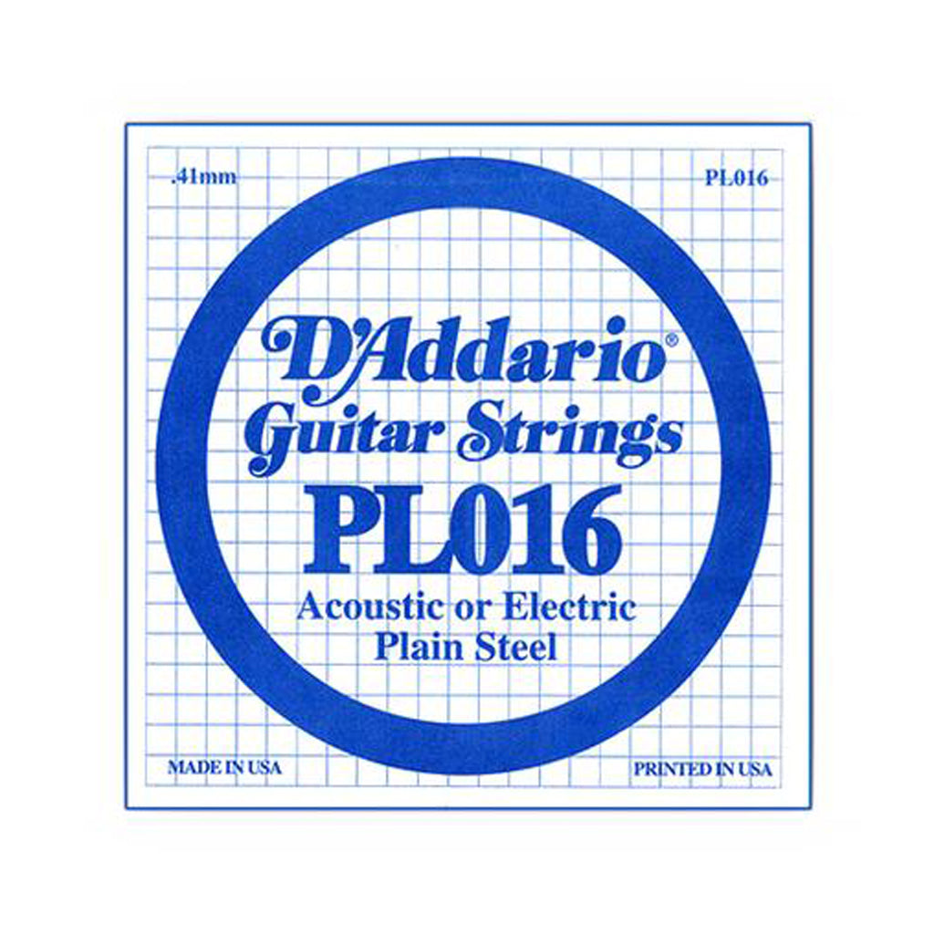 D'Addario PL016 Plain Steel Singles, .016