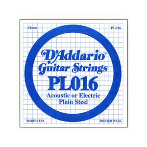D'Addario PL016 Plain Steel Singles, .016