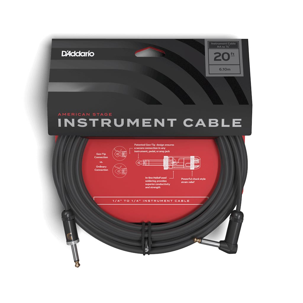 D'Addario PW-AMSGRA-20 American Stage Instrument Cable, Right to Straight, 20 feet