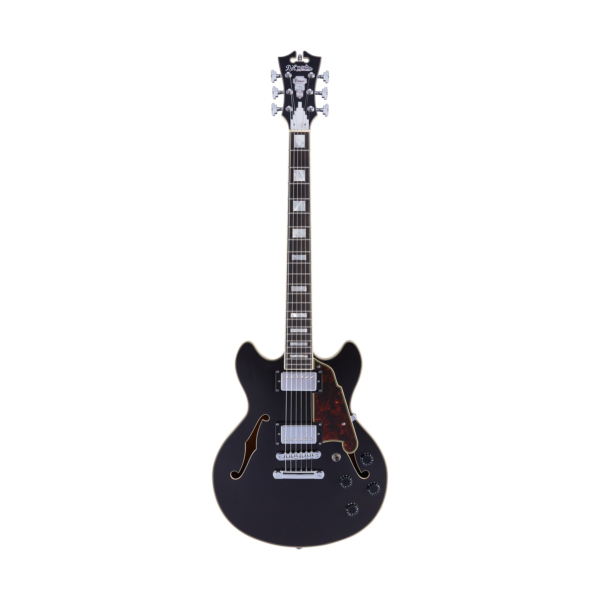 D'Angelico Premier Mini DC Semi-Hollow Electric Guitar, Black Flake