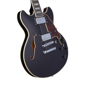 D'Angelico Premier Mini DC Semi-Hollow Electric Guitar, Black Flake