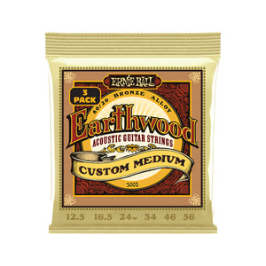 Ernie Ball Earthwood Custom Medium 80/20 Bronze Acoustic Guitar Strings, 12.5-56, 3-Pack