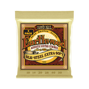 Ernie Ball Earthwood Silk and Steel Extra Soft 80/20 Bronze Acoustic Guitar Strings, 10-50, 3-Pack