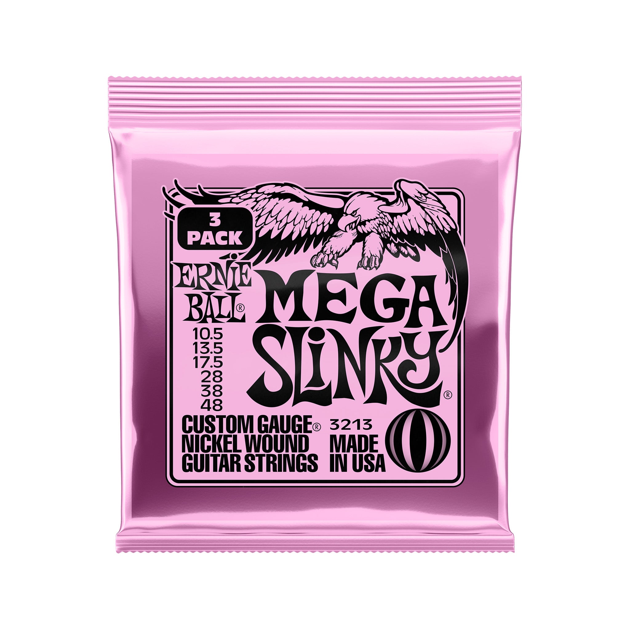 Ernie Ball Mega Slinky Nickel Wound Electric Guitar Strings, 10.5-48, 3-Pack