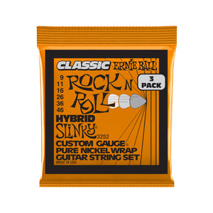 Ernie Ball Hybrid Slinky Classic Rock N Roll Electric Guitar Strings, 9-46, 3-Pack