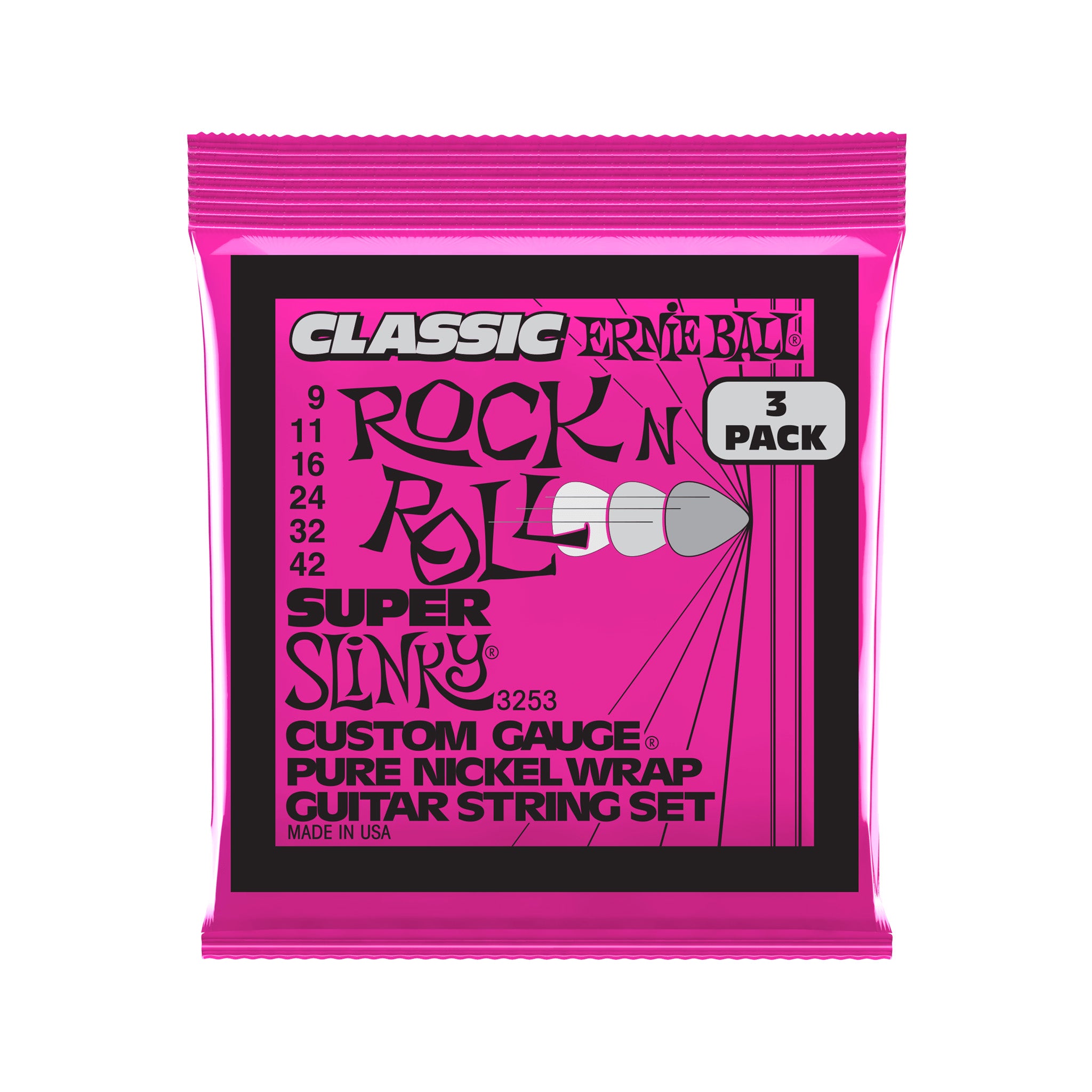 Ernie Ball Super Slinky Classic Rock N Roll Electric Guitar Strings, 9-42, 3-Pack