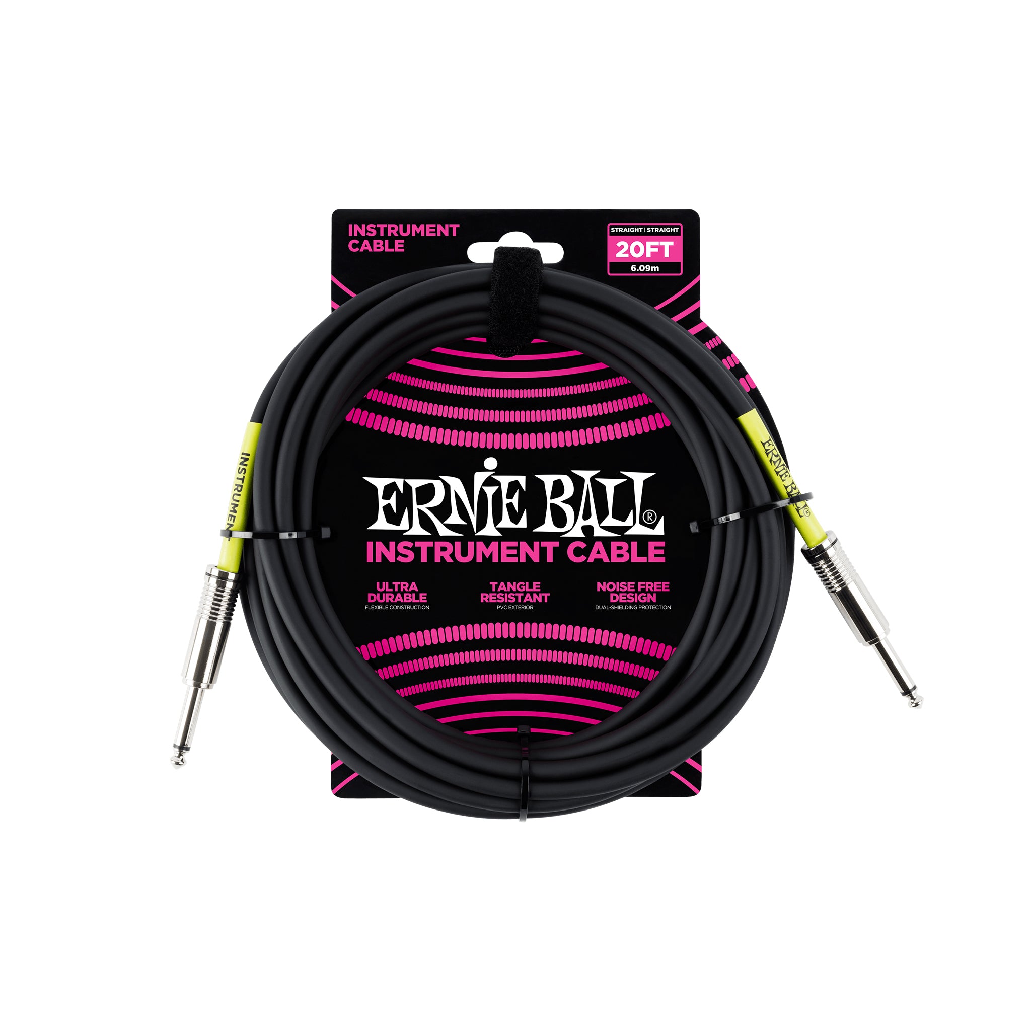 Ernie Ball 20' Straight / Straight Instrument Cable Black