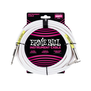 Ernie Ball 20ft Straight / Angle Instrument Cable White