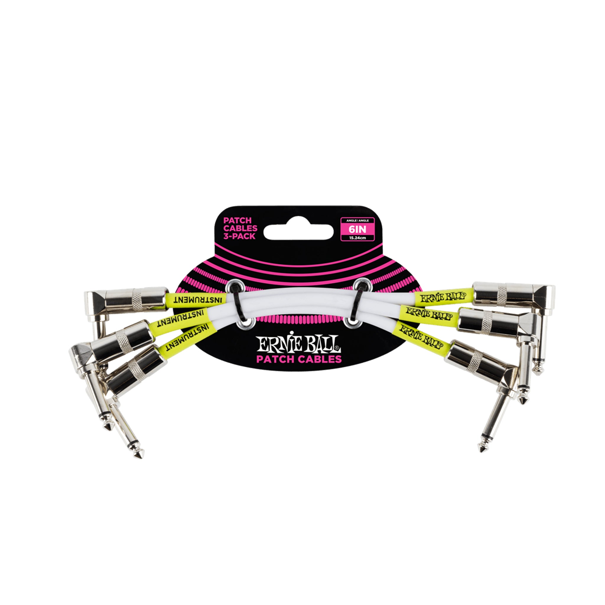 Ernie Ball 6' Angle to Angle Patch Cable, 3-Pack, White