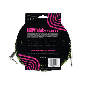 Ernie Ball 25FT Braided Straight to Angle Instrument Cable, Black/Green