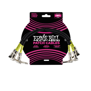 Ernie Ball 1 FT Angle to Angle Patch Cable, 3-Pack, Black