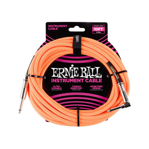 Ernie Ball 10FT Braided Straight to Angle Instrument Cable, Neon Orange