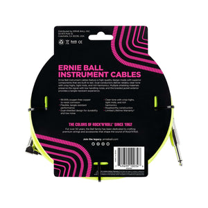 Ernie Ball 10FT Braided Straight to Angle Instrument Cable, Neon Yellow