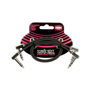 Ernie Ball 12 inch Flat Ribbon Stereo Patch Cable, Black, Pack of 2