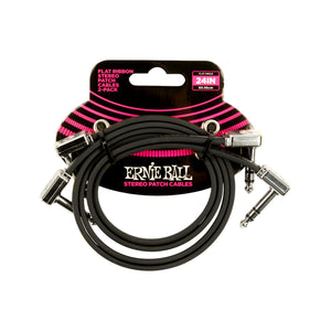Ernie Ball 24 inch Flat Ribbon Stereo Patch Cable, Black, Pack of 2