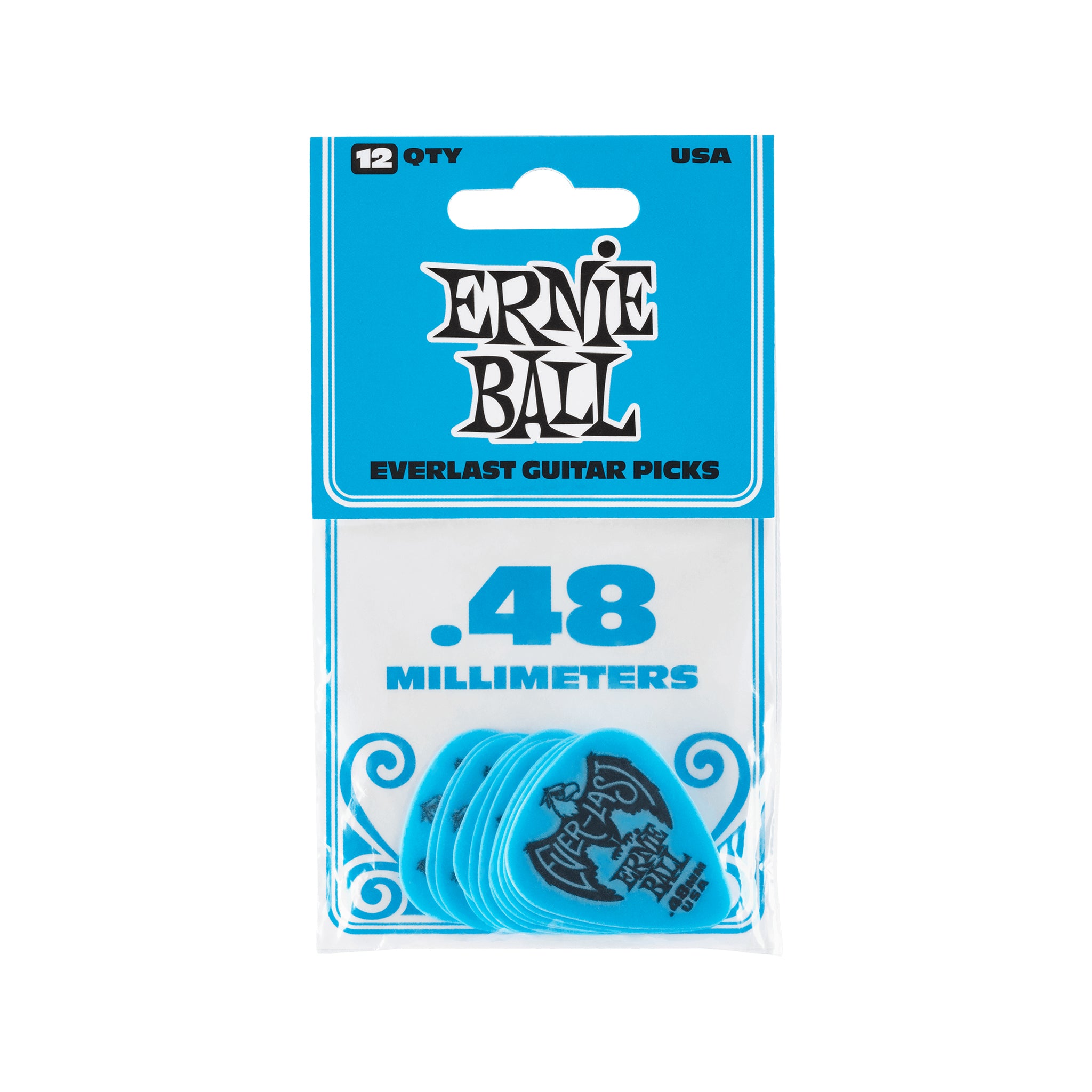 Ernie Ball Everlast Delrin .48mm Guitar Picks, Blue, 12-Pack