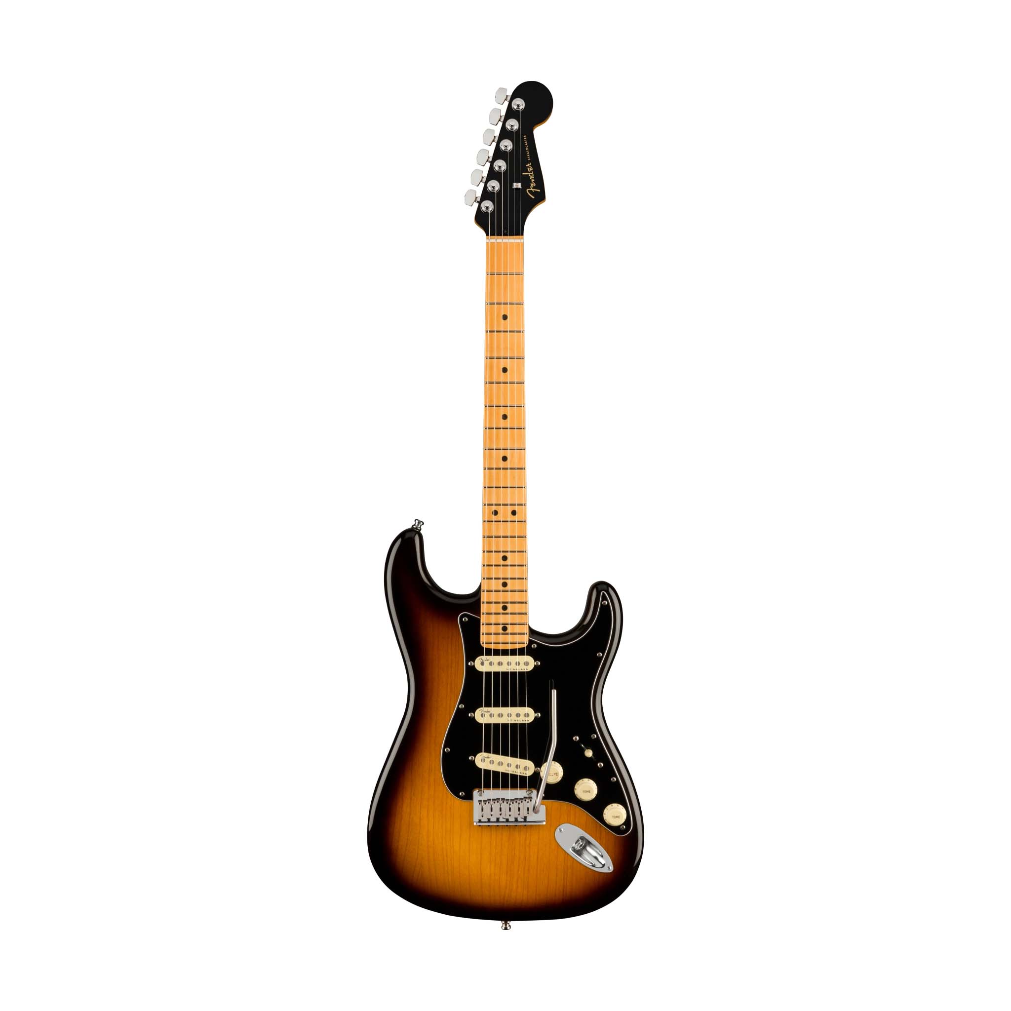 Fender American Ultra Luxe Stratocaster Electric Guitar, Maple FB, 2-Color Sunburst
