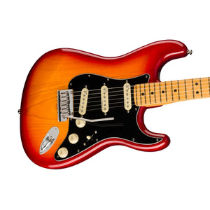 Fender American Ultra Luxe Stratocaster Electric Guitar, Maple FB, Plasma Red Burst