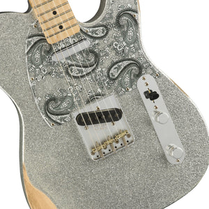 Fender Brad Paisley Road Worn Telecaster Electric Guitar, Maple FB, Silver Sparkle