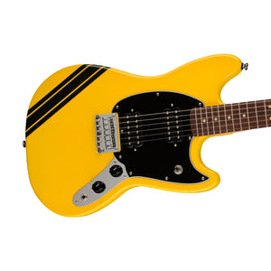 Squier FSR Bullet Competition HH Mustang Guitar w/ Black Stripes, Laurel FB, Graffiti Yellow