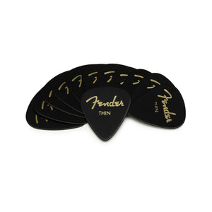 Fender 351 Premium Thin Guitar Pick, Black, 12-Pack