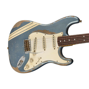 Fender Custom Shop Greg Fessler MB 1965 Stratocaster Relic Solid Body Electric Guitar, Blue Ice Metallic w/ Olympic White Competition Stripes